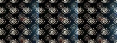 Doğum günü kartı, davetiye ya da afiş için iyidir. Siyah, gri ve mavi renklerde altın. Raster illüstrasyonu. Dekoratif simetri arabesk. Kusursuz ortaçağ çiçek desenleri..