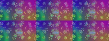 Süslü kumaş deseni. Renkli Bahar Teması eskiz kalıbı. Raster illüstrasyonundaki çiçek desenli çizim. Düz Çiçek Elementleri Tasarımı.