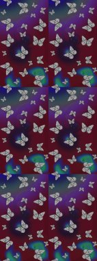 Raster illüstrasyonu. Kahverengi ve mor arka planda suluboya kelebekler. Web sayfası geçmişleri, duvar kağıtları, tekstil ve yüzey dokuları için mükemmel. Çizim kalıbı. Raster..