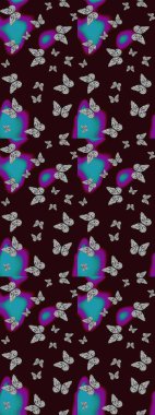 Kelebekli renkli folklor deseni. Paketleme, kağıt ve kumaş için uygun. Kahverengi ve gri arka planda renkli kelebekler.