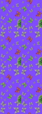 Sevimli kelebekler. Raster geleneksel halk güzel dekoru menekşe ve gri arka plan giyim tasarımı için.