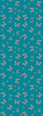 Renkli sevimli kelebek. Eskiz kalıbı arka planı. Mavi ve gri renkli resimler. Yüzey dokuları, duvar kağıtları, web sayfası geçmişi, tekstil için mükemmel. Raster illüstrasyonu.