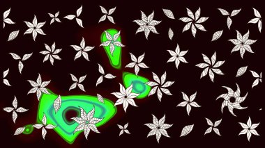 Çok renkli ve nötr küçük çiçekler ve siyah ve nötr renklerdeki komik böcekler, raster desen, illüstrasyon.