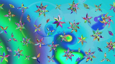 Küçük çiçekteki sevimli çiçek deseni. Mavi ve yeşil renkte çiçekler.