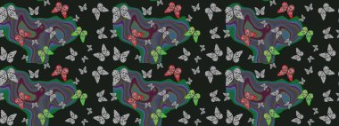 Kelebek deseni. Duvar kağıtları, giysiler, erkekler ve kızlar için soyut çizim kalıbı. Karala, karala, karala. Raster..