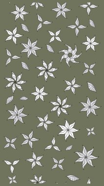 Yeşil ve beyaz renkli çiçekler. Düz Çiçek Elementleri Tasarımı. Çiçek desenli eskiz, yaz çiçekleri. Renkli Bahar Teması çizim şablonu.