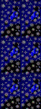 Mavi renkli bitkilerden oluşan parlak çiçekli çizim deseni.