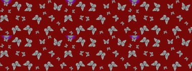 Farklı yönlere uçan renkli kelebek koleksiyonu. Kızlar, erkekler, elbiseler, duvar kağıtları için soyut çizim kalıpları. Raster illüstrasyonu.