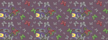 Rastgele kahverengi ve nötr kelebekler sevimli desenler. Kahverengi ve nötr arka planda kelebek. Davetiye, kart ve parmak izi için basit kadınsı bir model. Robot resim. Raster illüstrasyonu.