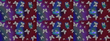 Renkli Kelebeklerle Bahar Arkaplanı. Kart, Davetiye ve Yazdırma için Basit Güzel Kalıp. Güzel Kelebek Siluetleriyle Moda Dekorasyonu. Güveli Raster Arkaplanı.