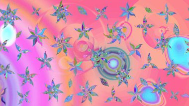 Raster çiçek desenli çiçek deseni, yapraklar, dekoratif elementler, sıçrama, lekeler, el çizimi kontur çizgileri ve Doodle çizim stili, grafik raster çizim çizimi.