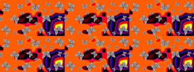 Güzel kelebek resimlerini renklendir. Kağıt, kumaş, ambalaj kağıdı ve duvar kağıdı tasarımı için güzel bir arka plan. Robot resim. Raster illüstrasyonu.