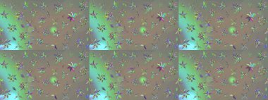 Patlayan çiçekler soyut olarak yerleştirilmiş. Raster deseni. Gri ve bej renklerde bahar çiçekleri. Raster illüstrasyonu.