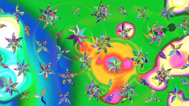 Yeşil ve mavi renkte çiçekler. Raster illüstrasyonunda çiçek deseni çizimi.