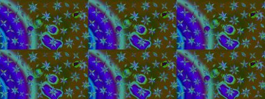 Motley illüstrasyonu. Küçük renkli çiçekler. Küçük çiçekte güzel bir desen. Moda baskıları için zarif bir şablon. Kahverengi ve mavi çiçekli bahar çiçekleri.