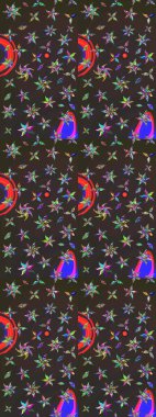 Renkli grunge, soyut arkaplanı kologri ve kahverengi çiçeklerle süslüyor. Parmak izi, kumaş, duvar kâğıdı, tekstil için raster dokusu. Nakış desenli çiçek deseni..