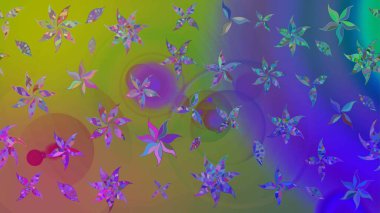 Renkli Bahar Teması eskiz kalıbı. Düz Çiçek Elementleri Tasarımı. Sevimli çiçek raster deseni. Mor renkte çiçekler.