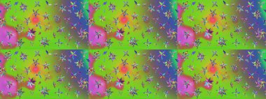 Raster deseni. Bahar çiçekleri dallı desen, yeşil renkler çiçekli siluet.