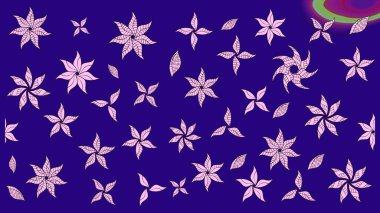 Mavi renkli bitkilerden oluşan parlak çiçekli çizim deseni.