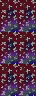 Kelebek yineleme dokusunun güzel çizimi karşıtlık katmanında izole edilmiş. Doğa kelebeği temasını kahverengi ve mor renklerle tekrarlıyor. Korunmak için vahşi yaşam böcekleri için arka plan. Raster illüstrasyonu.