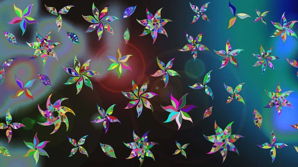 Üzerinde gelincikler ve vadi zambakları olan renkli çiçek desenli nakış deseni. Tekstil tasarımı için mavi ve gri renkli geleneksel halk çiçekleri buketi.