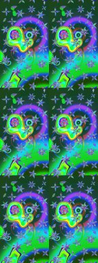 Raster illüstrasyonu. Asya tekstil tarzında. Yeşil ve mavi renkte çiçekler. Raster illüstrasyonu. Çiçek desenini çiz.