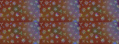 Çiçekli bahar çiçekleri. Küçük çiçekte güzel bir desen. Küçük renkli çiçekler. Moda baskıları için zarif bir şablon. Motley illüstrasyonu. Çizim.