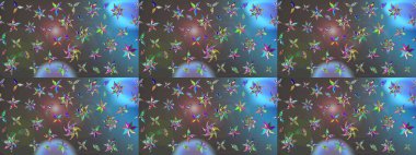 Mavi ve gri renklerde. Soyut çiçek çizim kalıbı arka planı. Raster illüstrasyonu. Raster deseni. Küçük çiçekte sevimli çiçek deseni var..