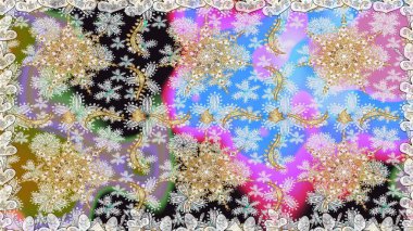 Raster illüstrasyonu. Tekrarlayan elementlerle soyut arkaplan oluşturun. Tarafsız renklerde altın rengi ve altın elementler üzerinde altın pürüzsüz desen. Kusursuz, klasik altın desen..