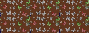 Kelebekli soyut çiçek arkaplanı çiz. Moda Kumaşı Tasarımı. Çizim, karalama, karalama. Sonsuz. Raster..