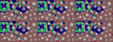 Çiçekler suluboya tarzında kahverengi ve mavi renklerde. Raster illüstrasyonunda çiçek deseni çizimi.