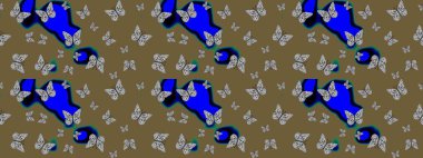 Şirin kelebek kahverengi ve gri raster desenli. Giysi tasarımı için dekorasyon. Çizim.