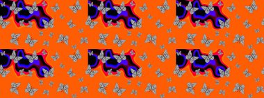 El çizimi kelebekli moda raster yaz deseni. Kağıt, kumaş, ambalaj kağıdı ve duvar kâğıdı tasarımı için hoş bir arkaplan. Çizim kalıbı. Raster illüstrasyonu.