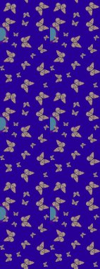 Renkli Kelebeklerle Bahar Arkaplanı. Kart, Davetiye ve Yazdırma için Şirin Kadınsı Desen. Güzel Kelebek Siluetleriyle Moda Dekorasyonu. Mavi ve nötr renkler üzerine Raster Arkaplanı.