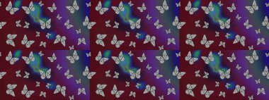 Renkli kelebekler. Çizim kalıbı. Web sayfası geçmişleri, duvar kağıtları, tekstil ve yüzey dokuları için mükemmel. Raster illüstrasyonu.