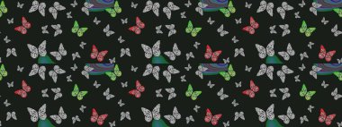 Kelebek deseni. Soyut eskiz arka planı. Gri ve yeşil renklerin çizimi. Moda Kumaşı Tasarımı. Raster..
