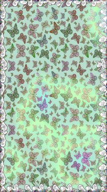 Kusursuz desen. Kağıt, kumaş, ambalaj kağıdı ve duvar kâğıdı tasarımı için hoş bir arkaplan. El çizimi kelebekli moda raster yaz deseni. Raster illüstrasyonu.