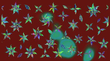 Elle çizilmiş çiçek desenli Raster çizimi. Kırmızı arka planda. Çocuksu tasarım. Tekstil, kumaş, ambalaj, hatıra defteri için güzel çiçek arkaplanı..