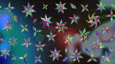 Üzerinde gelincikler ve vadi zambakları olan renkli çiçek desenli nakış deseni. Tekstil tasarımı için mavi ve gri renkli geleneksel halk çiçekleri buketi.