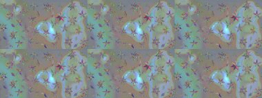 Tarafsız ve mavi renkte etnik çiçeklerle süslenmiş zarif bir eskiz şekli. Raster Çiçek İllüstrasyon Şirin Tekstil.