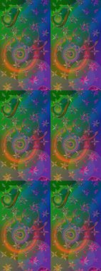 Çiçek desenli çizim. Raster illüstrasyonu. Asya tekstil tarzında. Yeşil ve mavi renkte çiçekler. Raster illüstrasyonu.