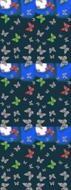 Soyut renkli güzel kelebek. Eskiz geçmişi. Mavi ve gri renklerin çizimi. Raster illüstrasyonu.