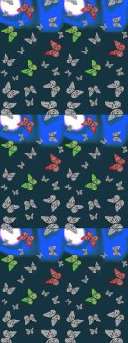 Soyut renkli güzel kelebek. Eskiz geçmişi. Mavi ve gri renklerin çizimi. Raster illüstrasyonu.