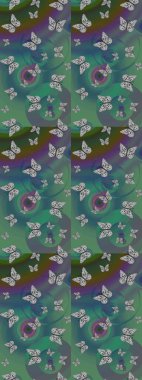 Egzotik Kelebekli Tropik çizim modeli. Moda Kumaşı Tasarımı. Yeşil ve gri renkli bir resim. Raster..