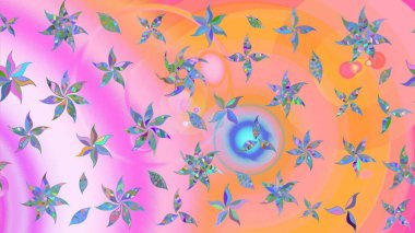 Pembe ve turuncu renkli çiçekler. Çiçek süslemeli çizim deseni. Raster illüstrasyonu.