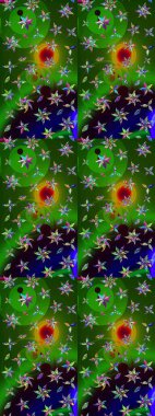 El çizimi çiçekli soyut çizim kalıbı. Raster illüstrasyonu. Yeşil ve siyah renkte çiçekler.