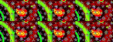 Kırmızı ve yeşil renkler üzerine çiçek desenli eskiz, el yapımı papatyalar, papatyalar. Tekrarlayan çiçek arkaplanı, zarif kırmızı ve yeşil çiçek duvar kağıdı.