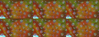 Raster hisseleri. Suluboya, elle çizilmiş. Kahverengi ve yeşil üzerine çiçekler. Taslak arkaplan deseni.