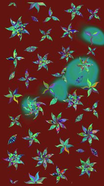 Elle çizilmiş çiçek desenli Raster çizimi. Kırmızı arka planda. Çocuksu tasarım. Tekstil, kumaş, ambalaj, hatıra defteri için güzel çiçek arkaplanı..