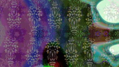 Tekrarlayan çiçek arkaplanı, zarif mor ve yeşil çiçek duvar kağıdı. Mor ve yeşil renkler üzerine çiçek desenli çizimler, el yapımı papatyalar, papatyalar..